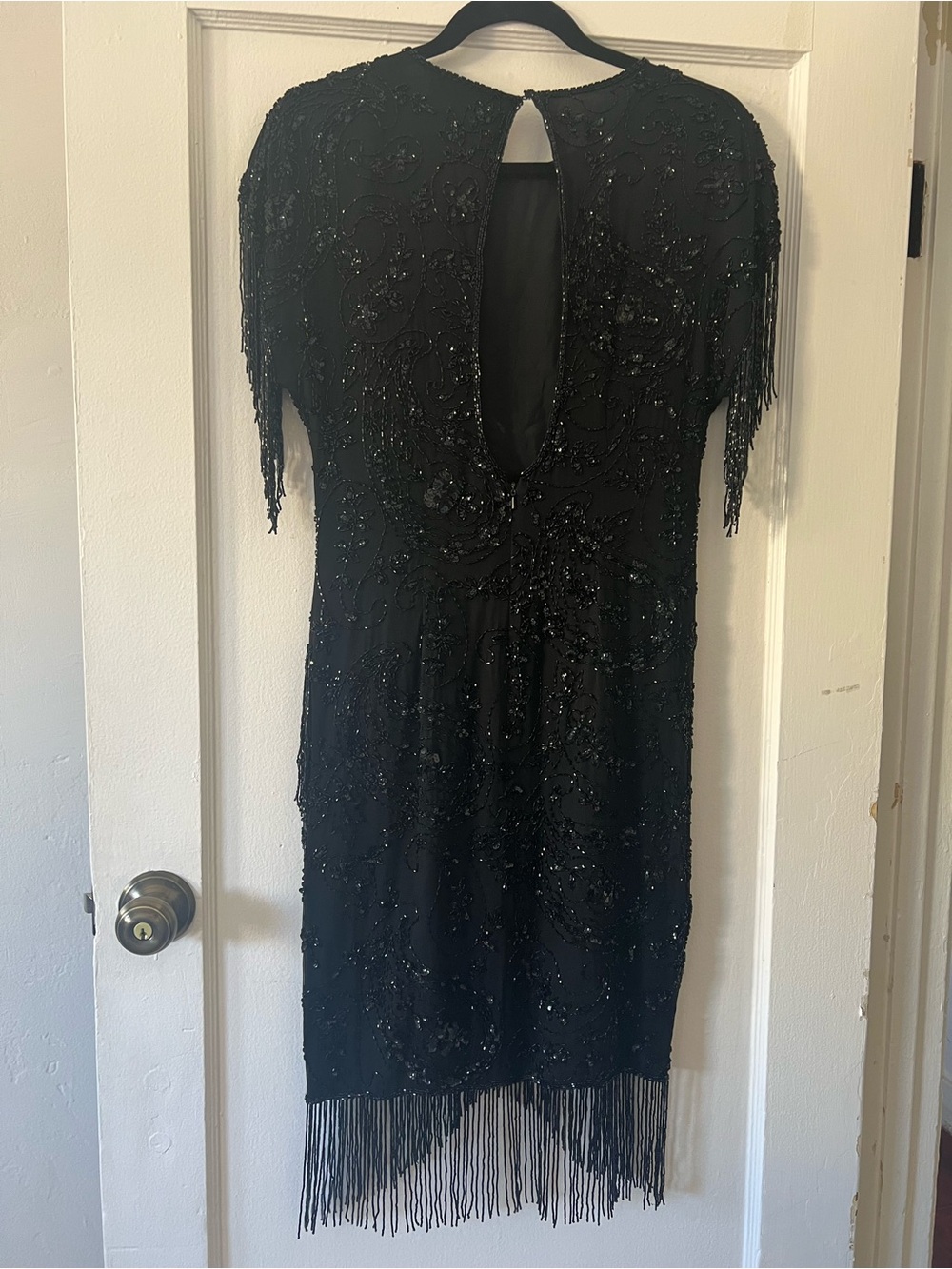 Oleg Cassini Black Beaded Fringe Dress